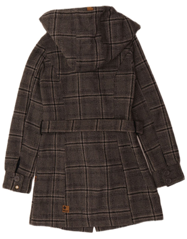 KHUJO Womens Hooded Overcoat UK 12 Medium Grey Check Wool