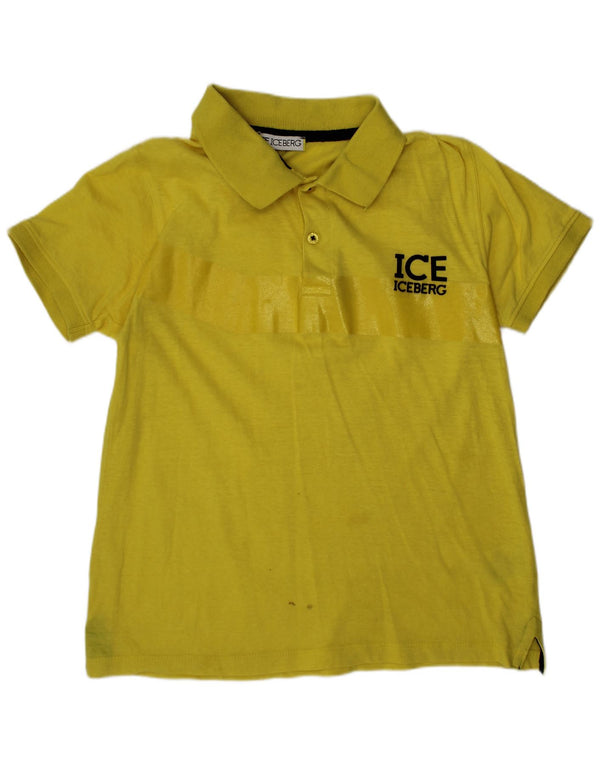 ICEBERG Boys Graphic Polo Shirt 8-9 Years Medium Yellow Cotton