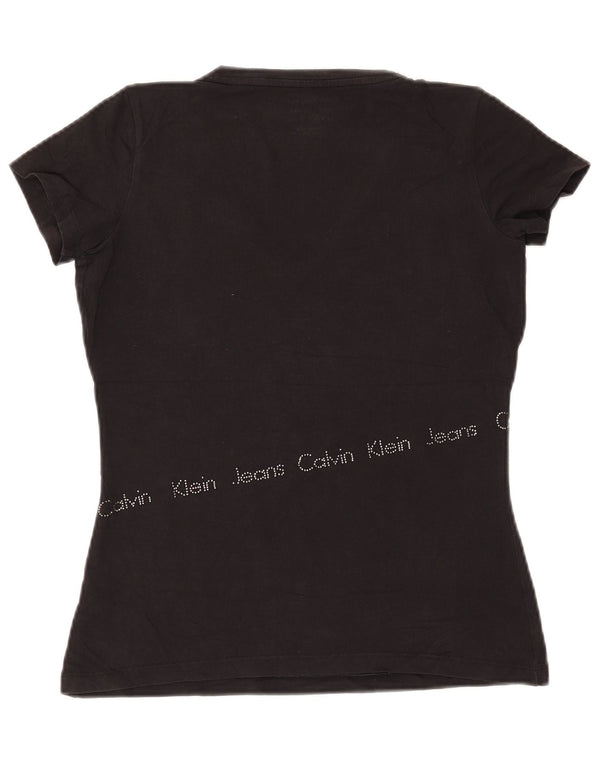 CALVIN KLEIN JEANS Womens Graphic T-Shirt Top UK 12 Medium Black