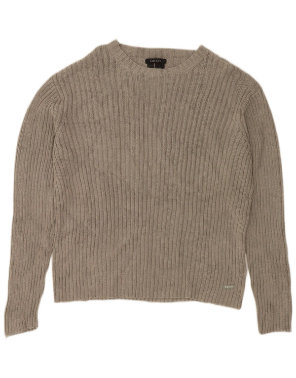 DKNY Womens Boat Neck Jumper Sweater UK 16 Large Grey Cotton