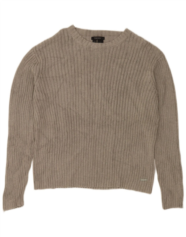 DKNY Womens Boat Neck Jumper Sweater UK 16 Large Grey Cotton