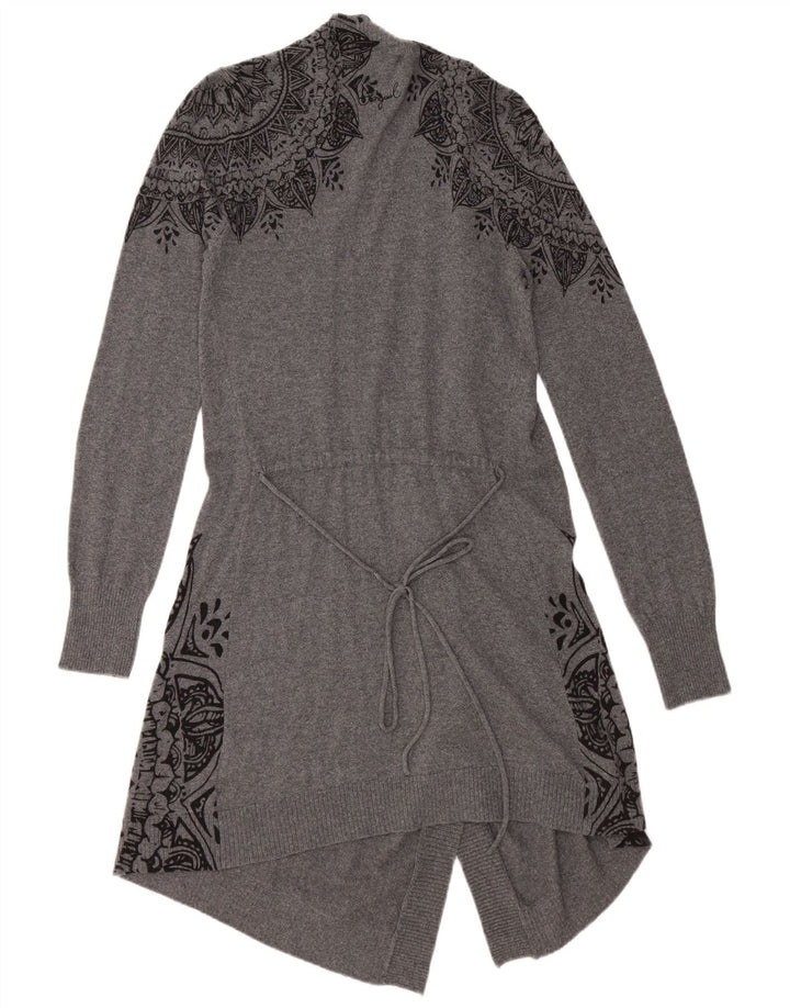 DESIGUAL Womens Longline Open Cardigan Sweater UK 12 Medium Grey Floral