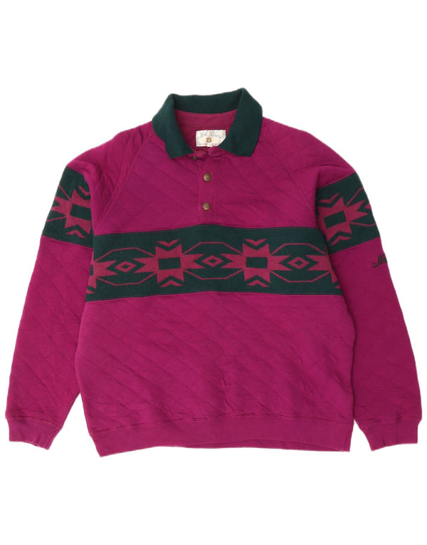 NORTH WESTERN Mens Polo Neck Sweatshirt Jumper Medium Purple Fair Isle