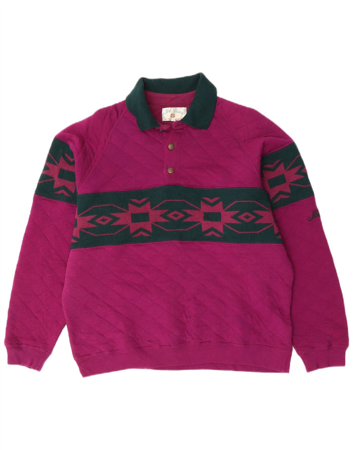 NORTH WESTERN Mens Polo Neck Sweatshirt Jumper Medium Purple Fair Isle