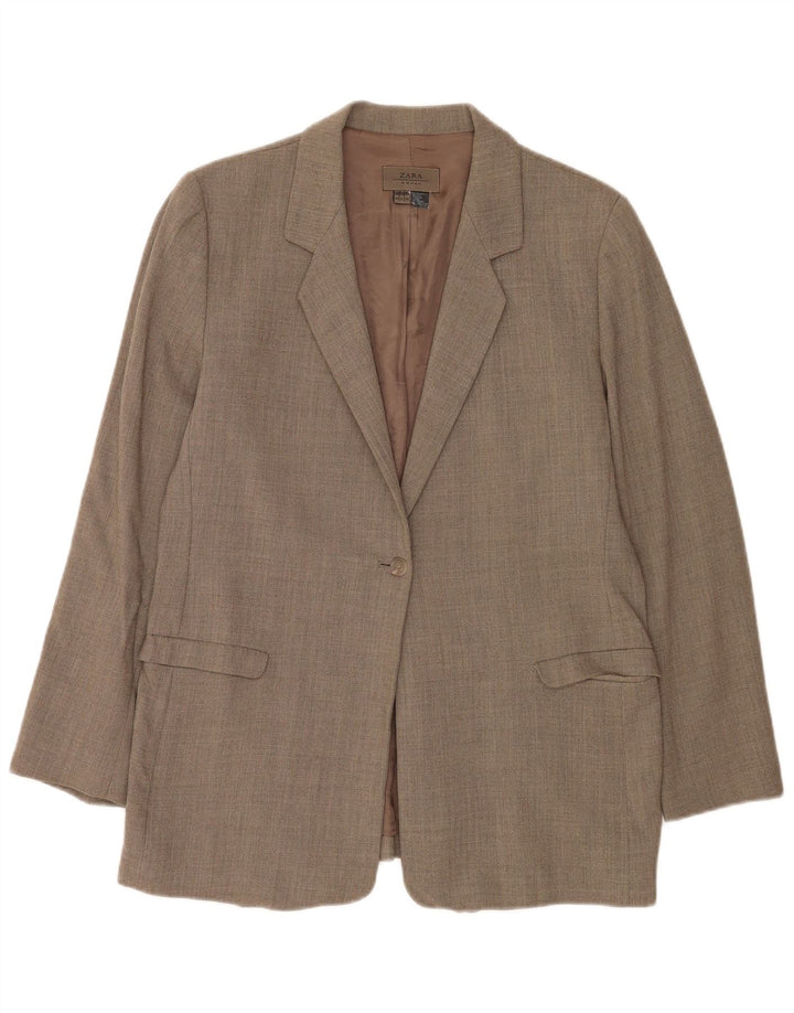 Zara Womens 1 Button Blazer Jacket EU 44 XL Brown Wool