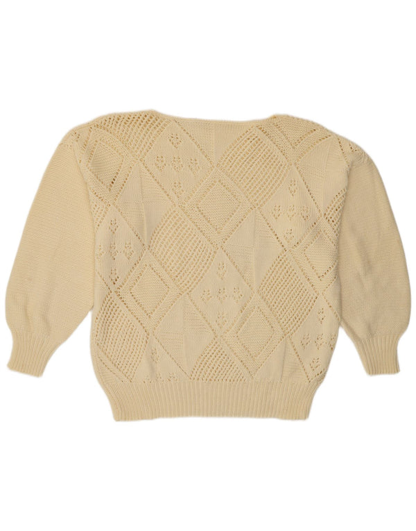 Vintage Mens Boat Neck Jumper Sweater UK 16 Large Off White Argyle/Diamond