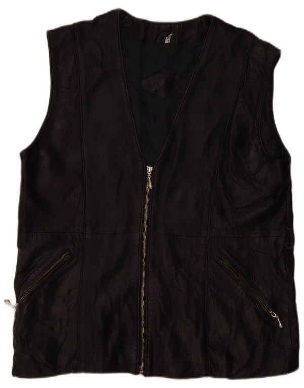 VINTAGE Womens Leather Gilet UK 16 Large Black