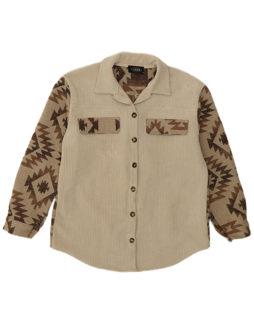 CIDER Womens Overshirt Shirt UK 14 Medium Beige Geometric Polyester Aztec