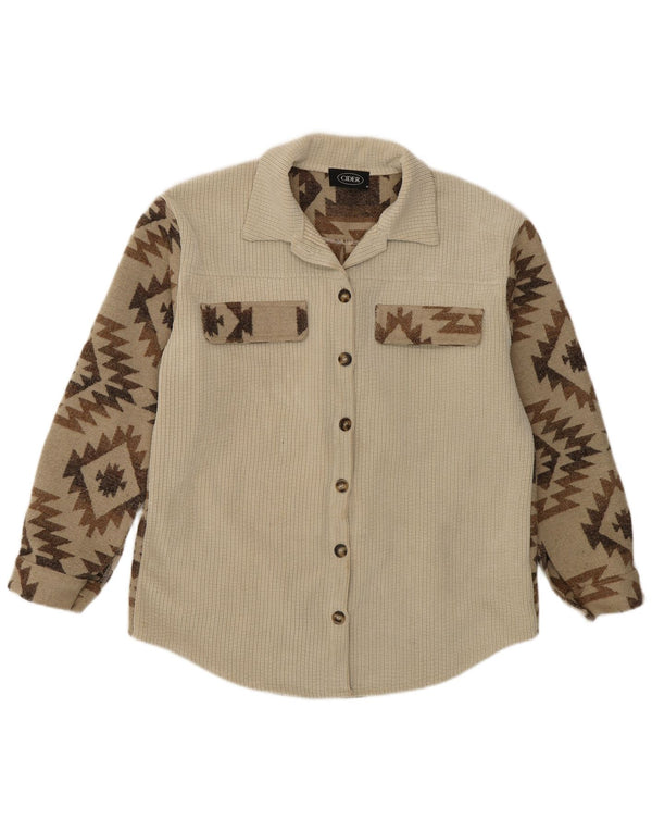 CIDER Womens Overshirt Shirt UK 14 Medium Beige Geometric Polyester Aztec
