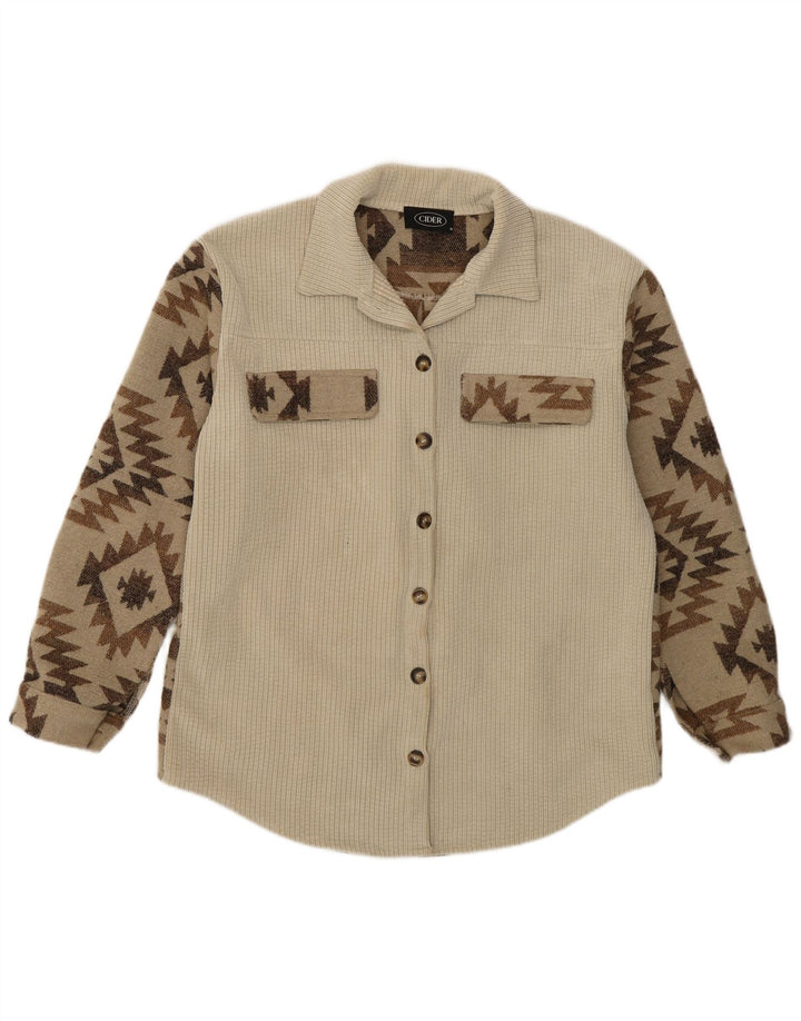 CIDER Womens Overshirt Shirt UK 14 Medium Beige Geometric Polyester Aztec