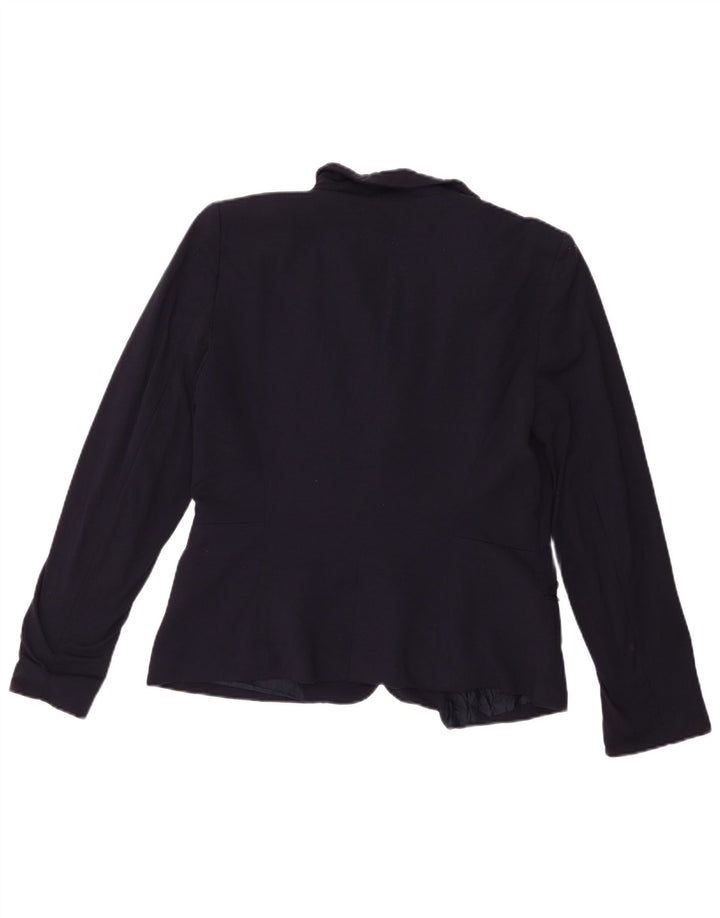 Zara Womens 1 Button Blazer Jacket UK 14 Large Navy Blue Viscose