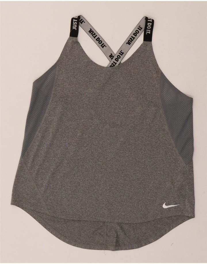 NIKE Womens Dri Fit Graphic Vest Top UK 16 Large Grey Polyester Vintage Nike and Second-Hand Nike from Messina Hembry 