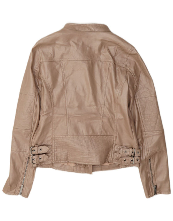 Michael Kors Womens Faux Leather Biker Jacket UK 6 XS Beige