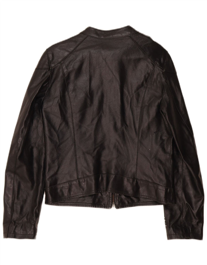 Viamaestra Womens Crop Leather Biker Jacket UK 12 Medium Black