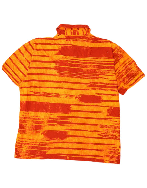 HUGO BOSS Mens Short Sleeve Pullover Shirt XL Orange Striped Cotton