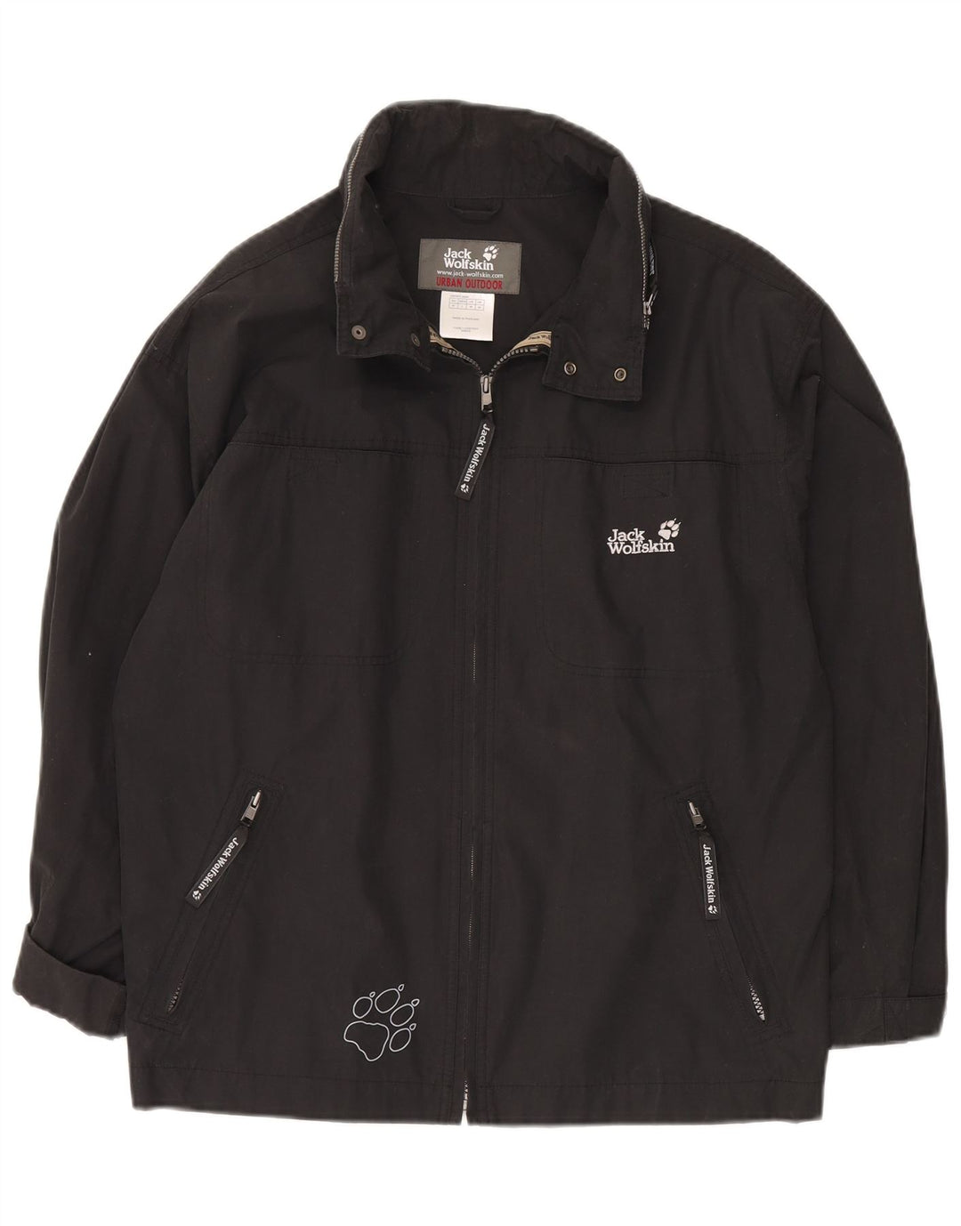 JACK WOLFSKIN Mens Hooded Graphic Rain Jacket UK 38 Medium Black Polyester