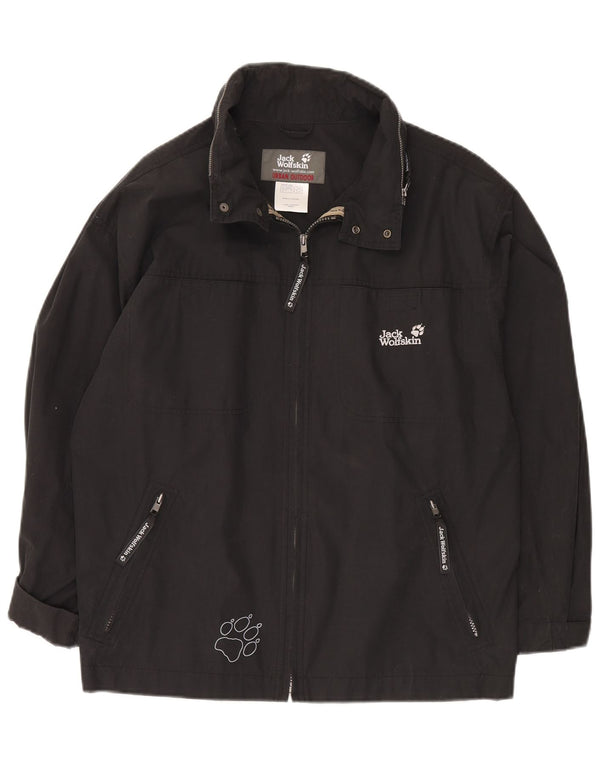 JACK WOLFSKIN Mens Hooded Graphic Rain Jacket UK 38 Medium Black Polyester