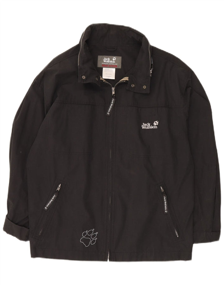 JACK WOLFSKIN Mens Hooded Graphic Rain Jacket UK 38 Medium Black Polyester