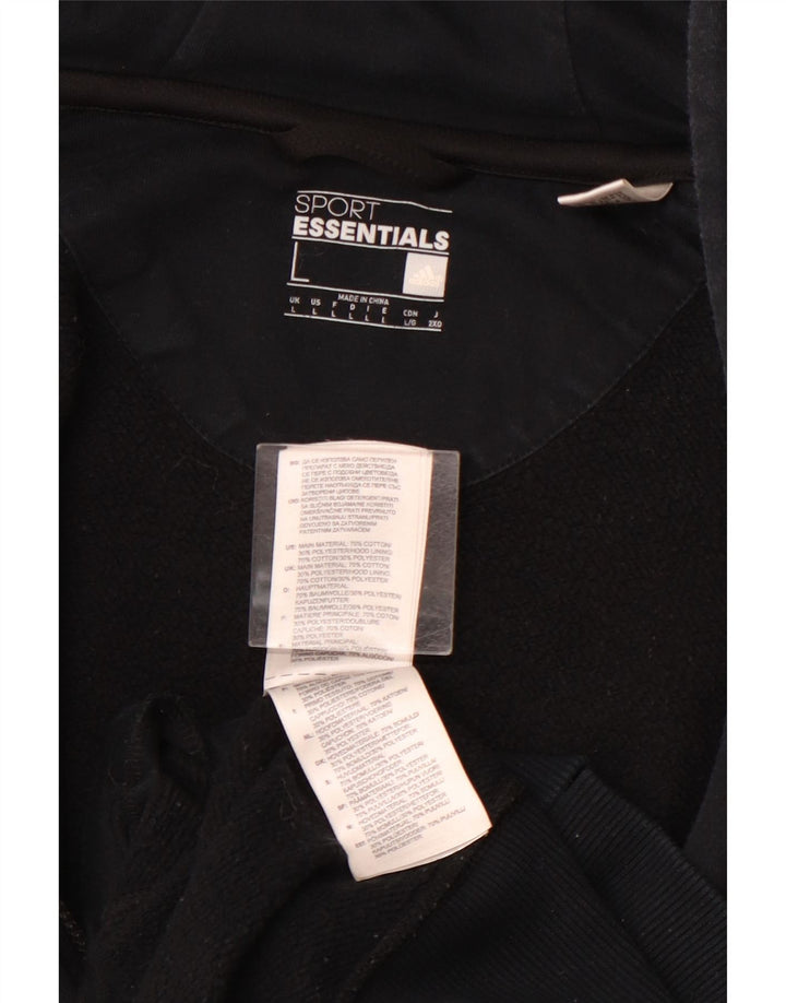 ADIDAS Mens Zip Hoodie Sweater Large Black Cotton