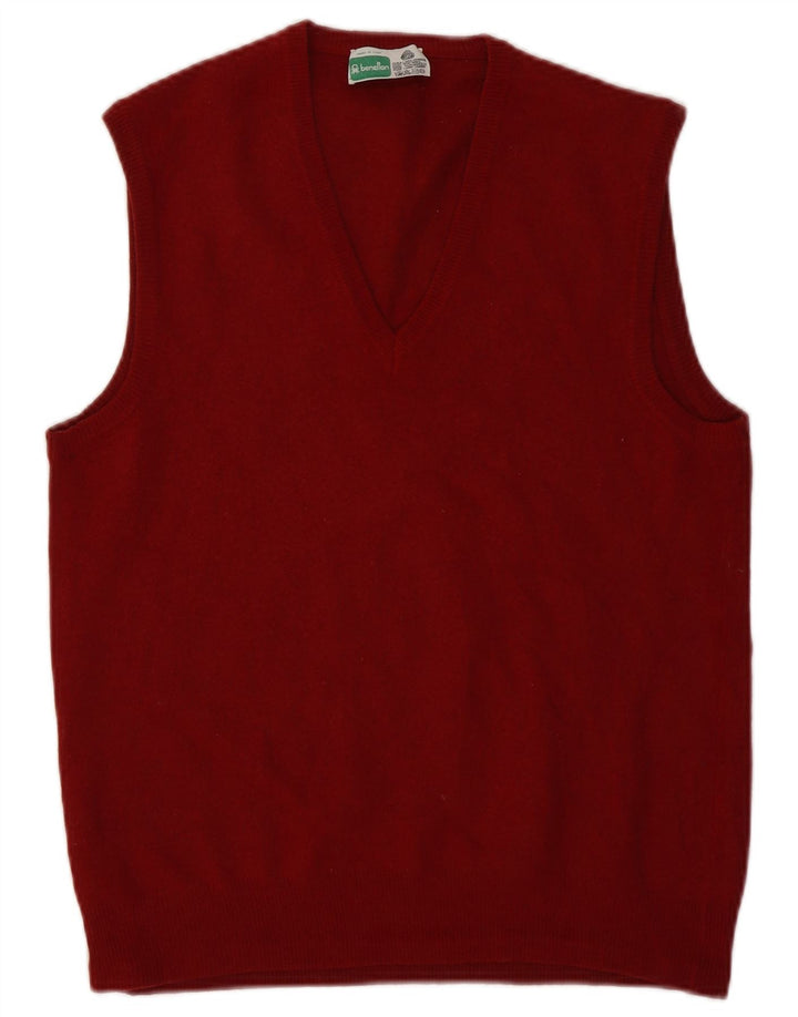Benetton Mens Vest Tank Top IT 52 Large Maroon Virgin Wool