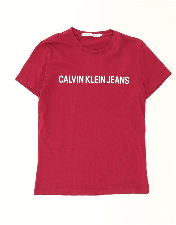 CALVIN KLEIN JEANS Mens Graphic T-Shirt Top Medium Burgundy Cotton