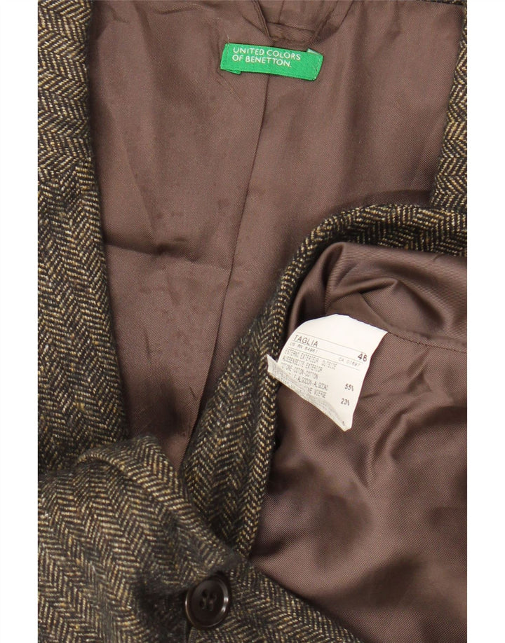BENETTON Womens 1 Button Blazer Jacket IT 46 Large Brown Herringbone Vintage Benetton and Second-Hand Benetton from Messina Hembry 