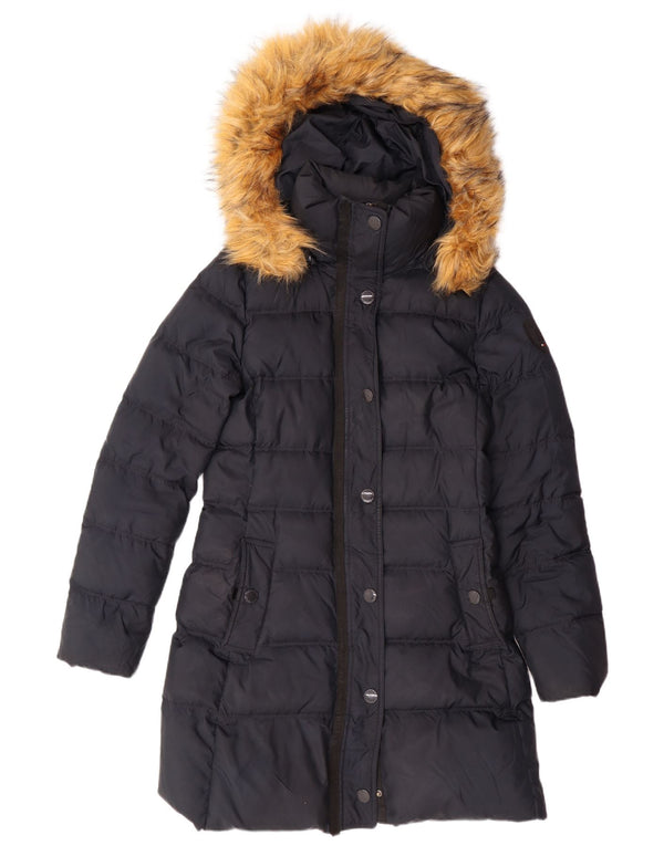 TOMMY HILFIGER Womens Hooded Padded Coat UK 10 Small Navy Blue Polyester