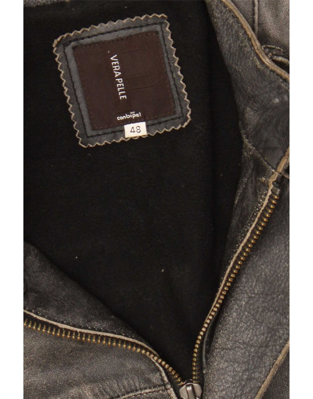 Conbipel Mens Leather Racer Jacket IT 48 Medium Grey