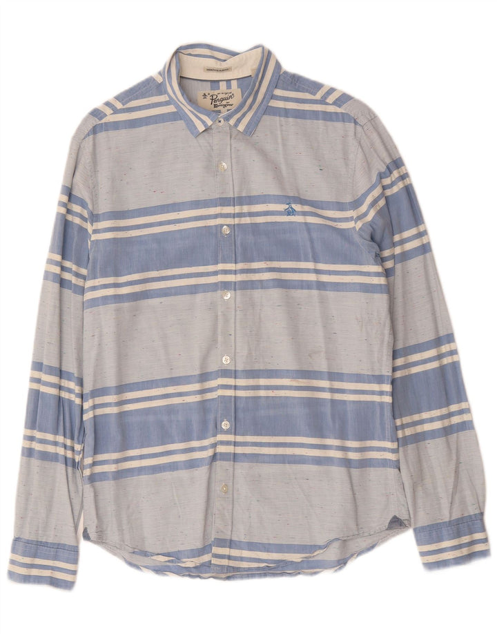 PENGUIN Mens Heritage Slim Fit Shirt Medium Blue Striped Cotton