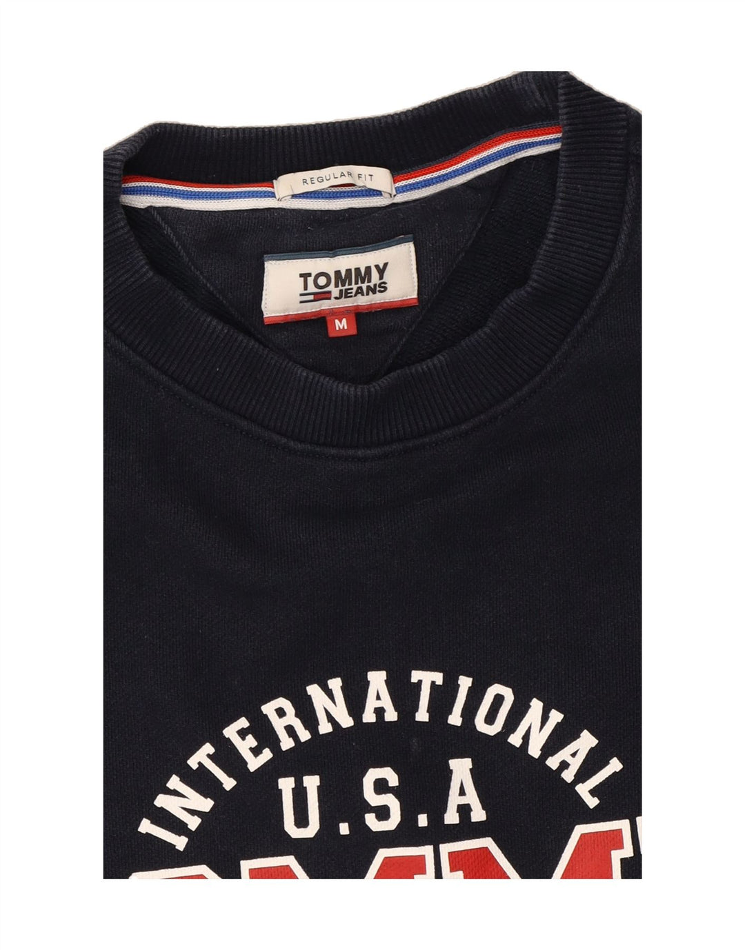 TOMMY HILFIGER Mens Regular Fit Graphic Sweatshirt Jumper Medium Navy Blue Vintage Tommy Hilfiger and Second-Hand Tommy Hilfiger from Messina Hembry 