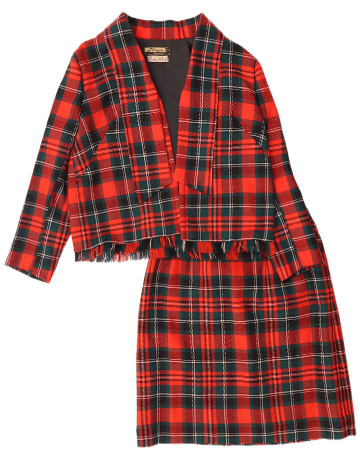 VINTAGE Womens 2 Piece Skirt Set EU 42 Large W28 L23 Red Check Wool
