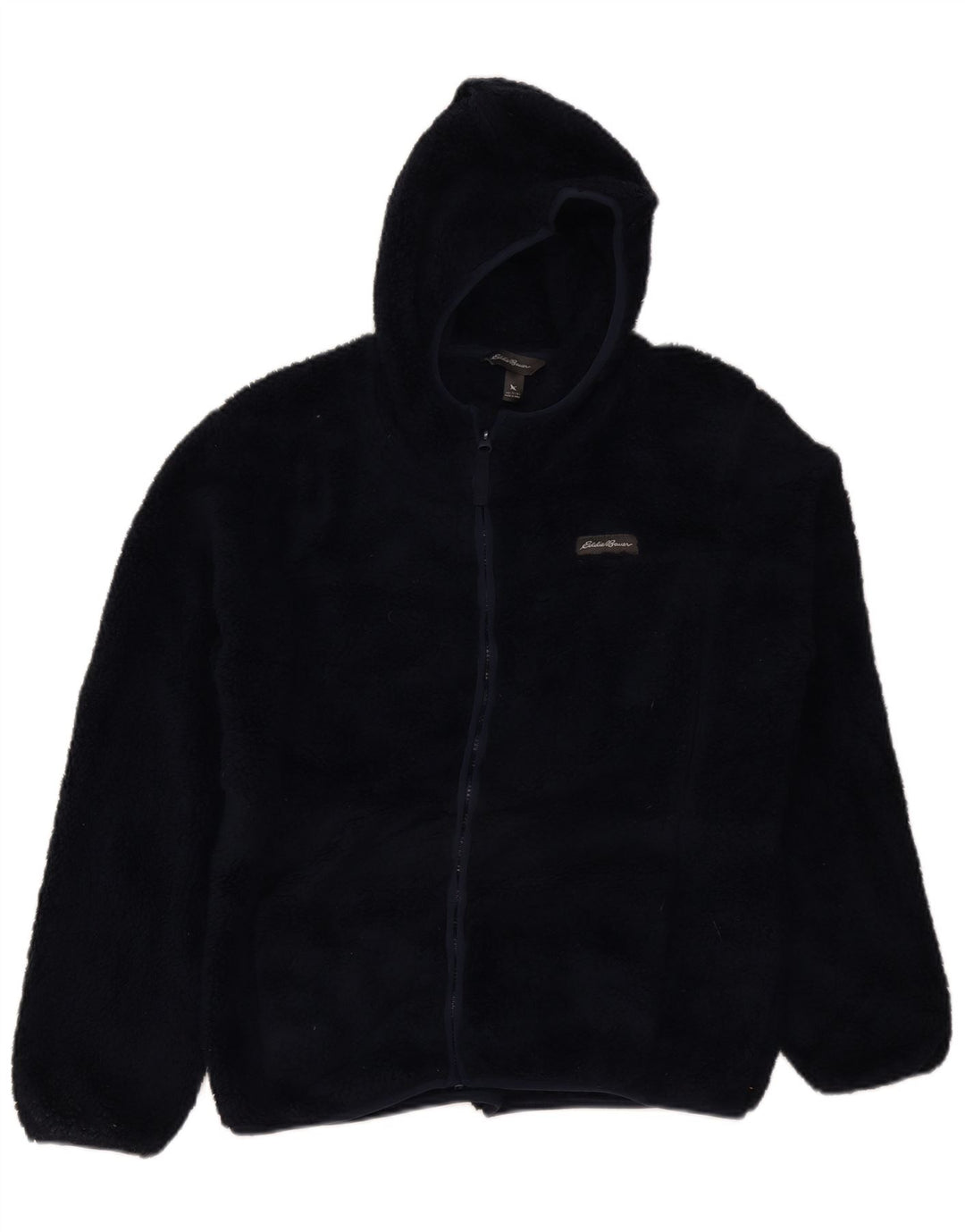 EDDIE BAUER Boys Hooded Fleece Jacket 15-16 Years XL Navy Blue Polyester