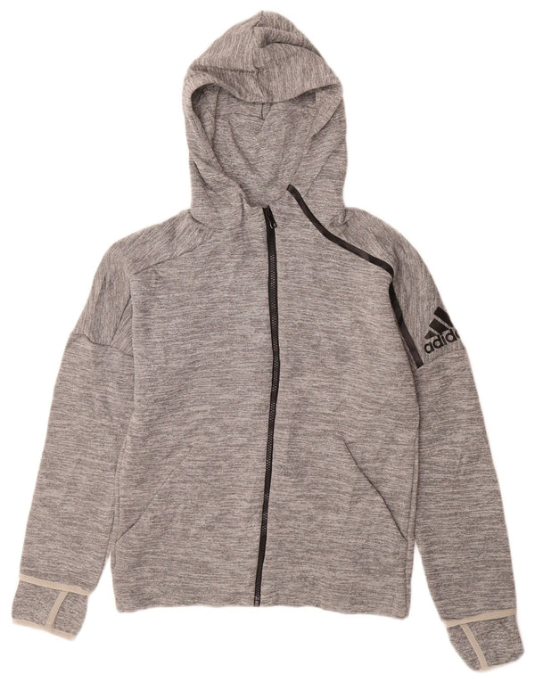 Adidas Boys Graphic Zip Hoodie Sweater 11-12 Years Grey Flecked Polyester