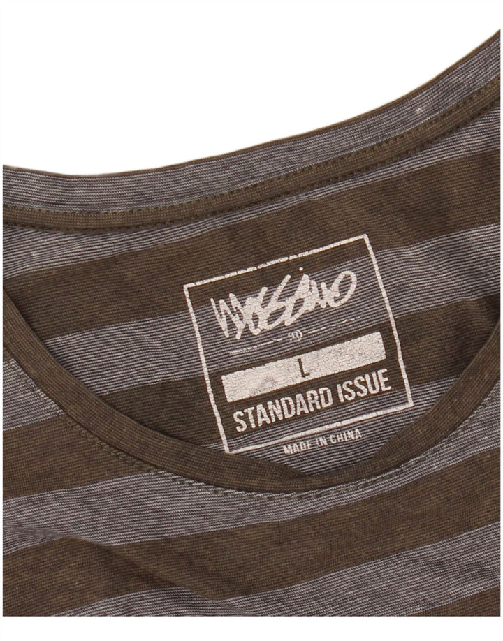 Mossimo Mens T-Shirt Top Large Khaki Striped