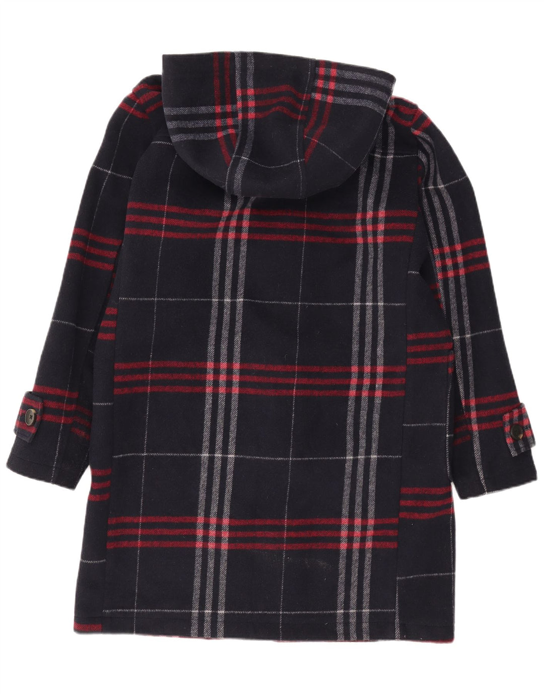 Zara Mens Hooded Duffle Coat UK 36 Small Navy Blue Check Polyester