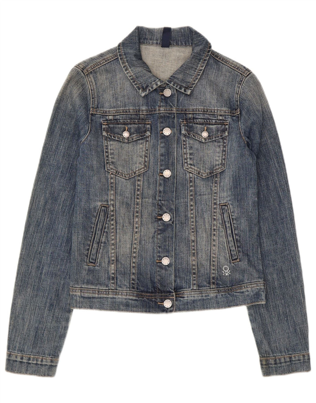 Benetton Girls Denim Jacket 11-12 Years 2XL Blue Cotton