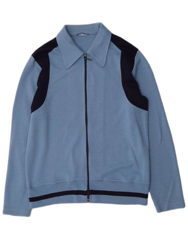 Vintage Mens Tracksuit Top Jacket Medium Blue Colourblock