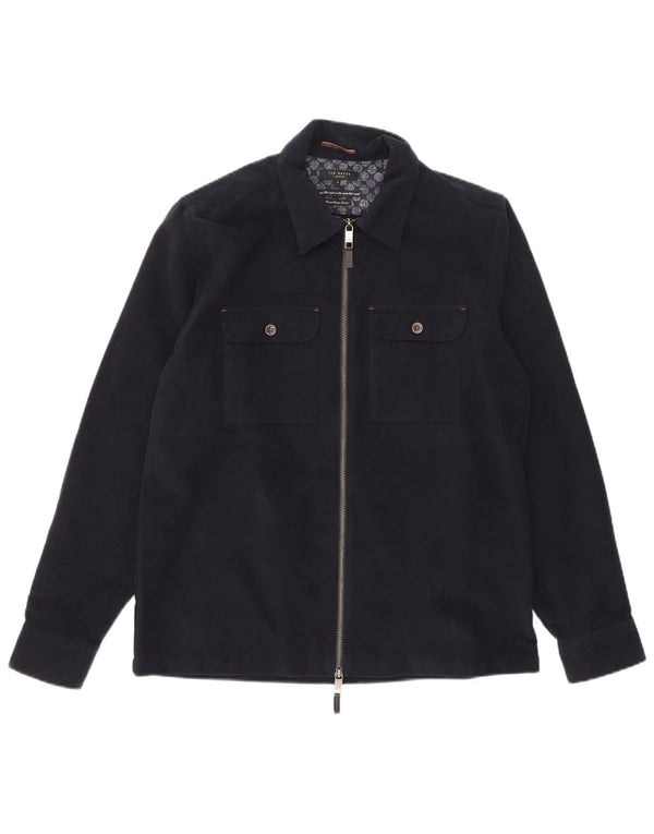 Ted Baker Mens Bomber Jacket Size 4 Large Navy Blue Cotton