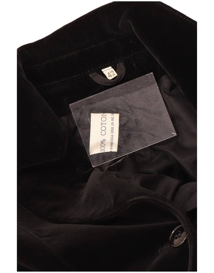 Vintage Womens 5 Button Velvet Blazer Jacket IT 42 Medium Black Cotton