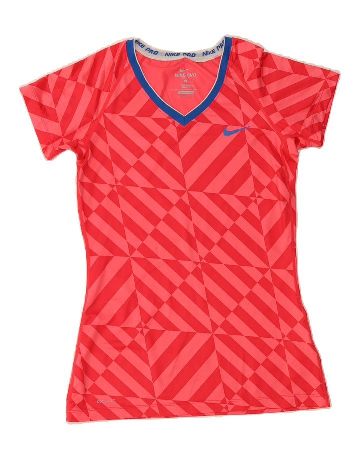 NIKE Womens Dri Fit T-Shirt Top UK 12 Medium Red Geometric Polyester Vintage Nike and Second-Hand Nike from Messina Hembry 