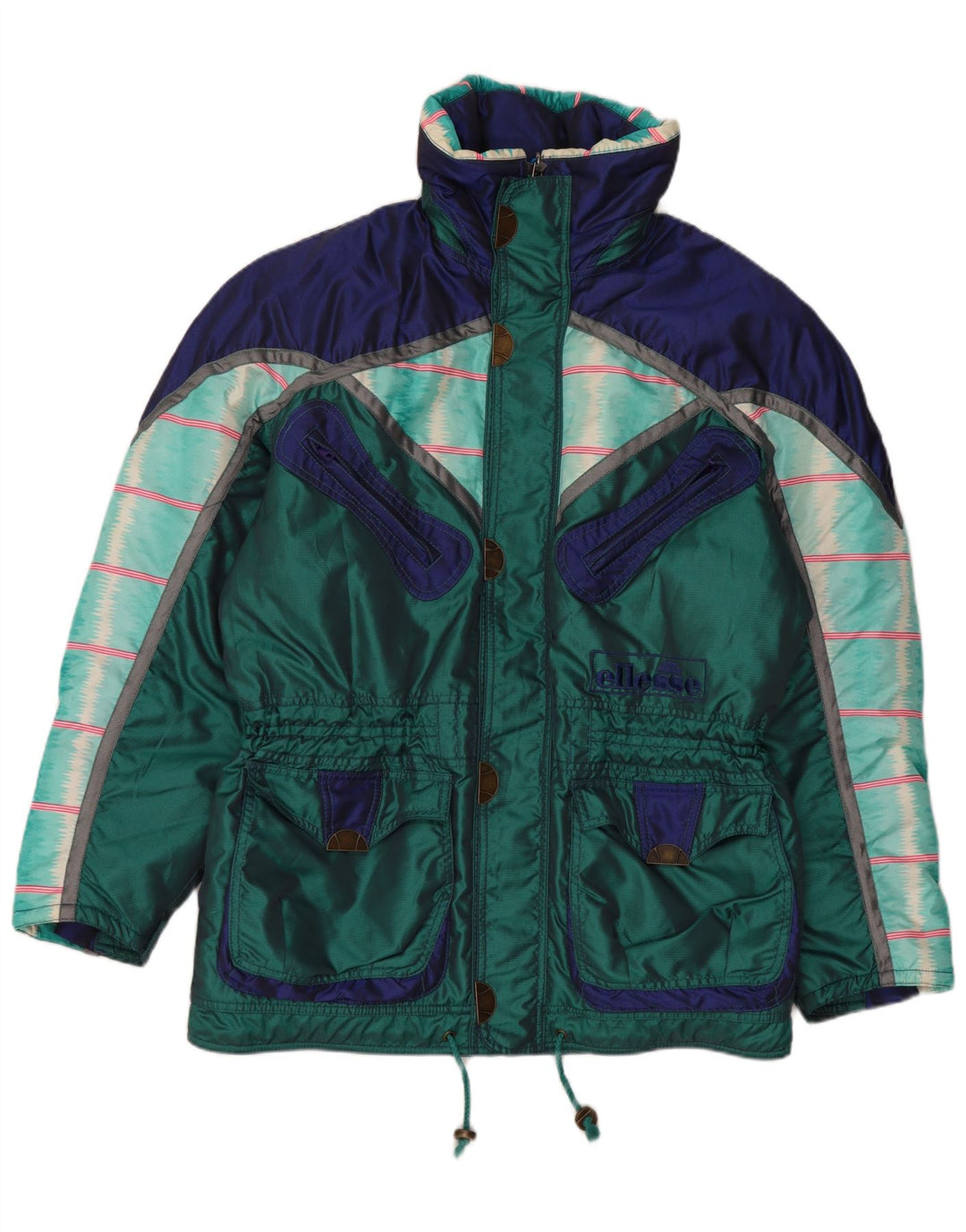 Ellesse Mens Hooded Loose Fit Ski Jacket IT 48 Medium Green Colourblock