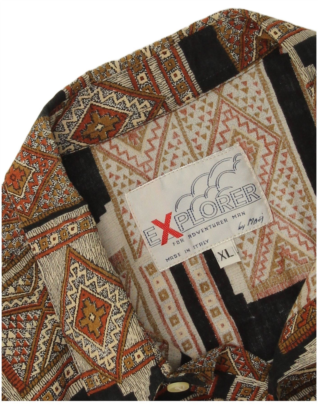 Explorer Mens Short Sleeve Shirt XL Brown Geometric