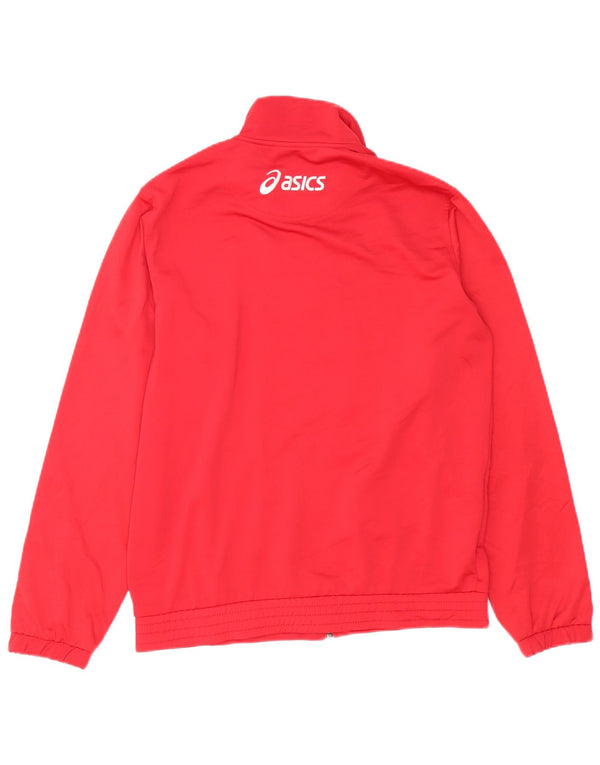 ASICS Mens Tracksuit Top Jacket Medium Red Colourblock Polyester