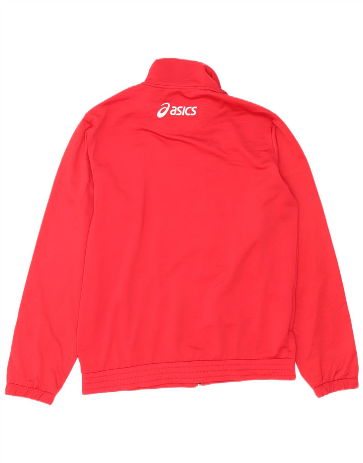 ASICS Mens Tracksuit Top Jacket Medium Red Colourblock Polyester