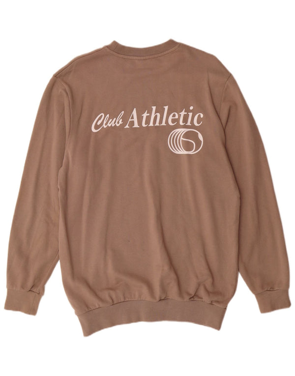 JACK & JONES Mens Graphic Sweatshirt Jumper Medium Beige Cotton