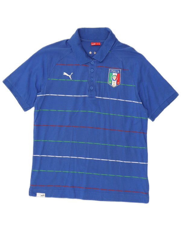 Puma Mens Italia Polo Shirt Medium Blue Striped Cotton