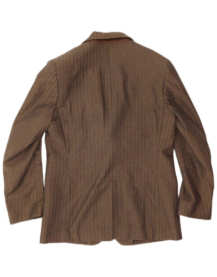 Monsoon Mens 2 Button Blazer Jacket UK 38 Medium Brown Striped Cotton