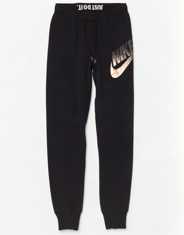 Nike Womens Graphic Tracksuit Trousers Joggers UK 8 Small Black Cotton