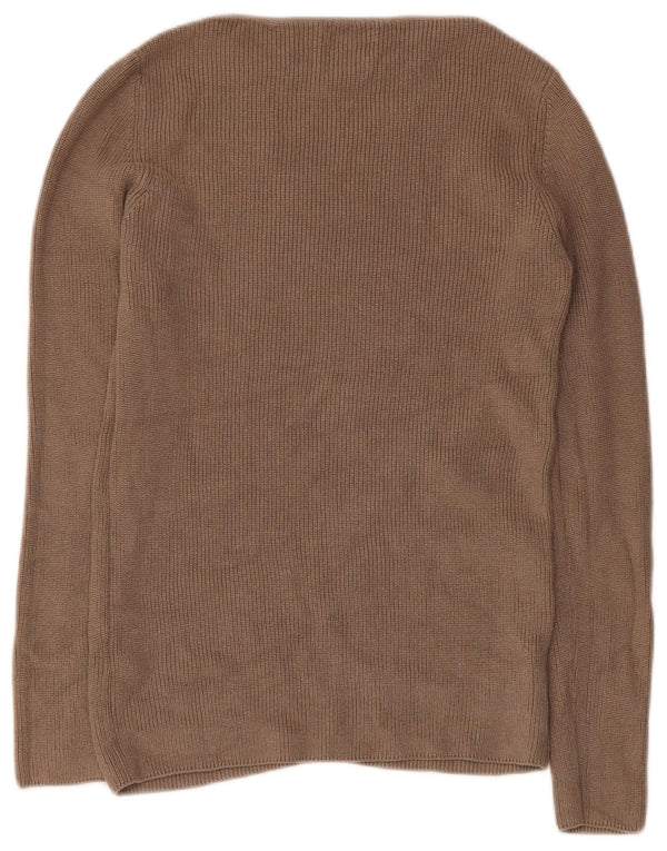 Massimo Dutti Womens Boat Neck Jumper Sweater UK 8 Small Beige Cotton