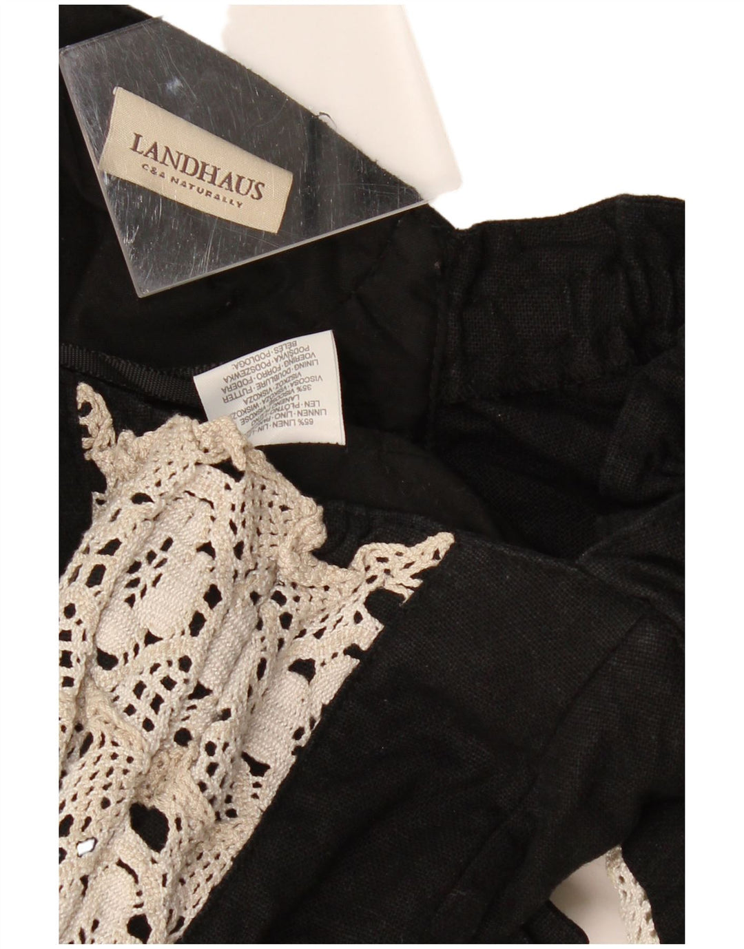 LANDHAUS Womens Trachten Crop Corset Top UK 8 Small Black Floral Linen